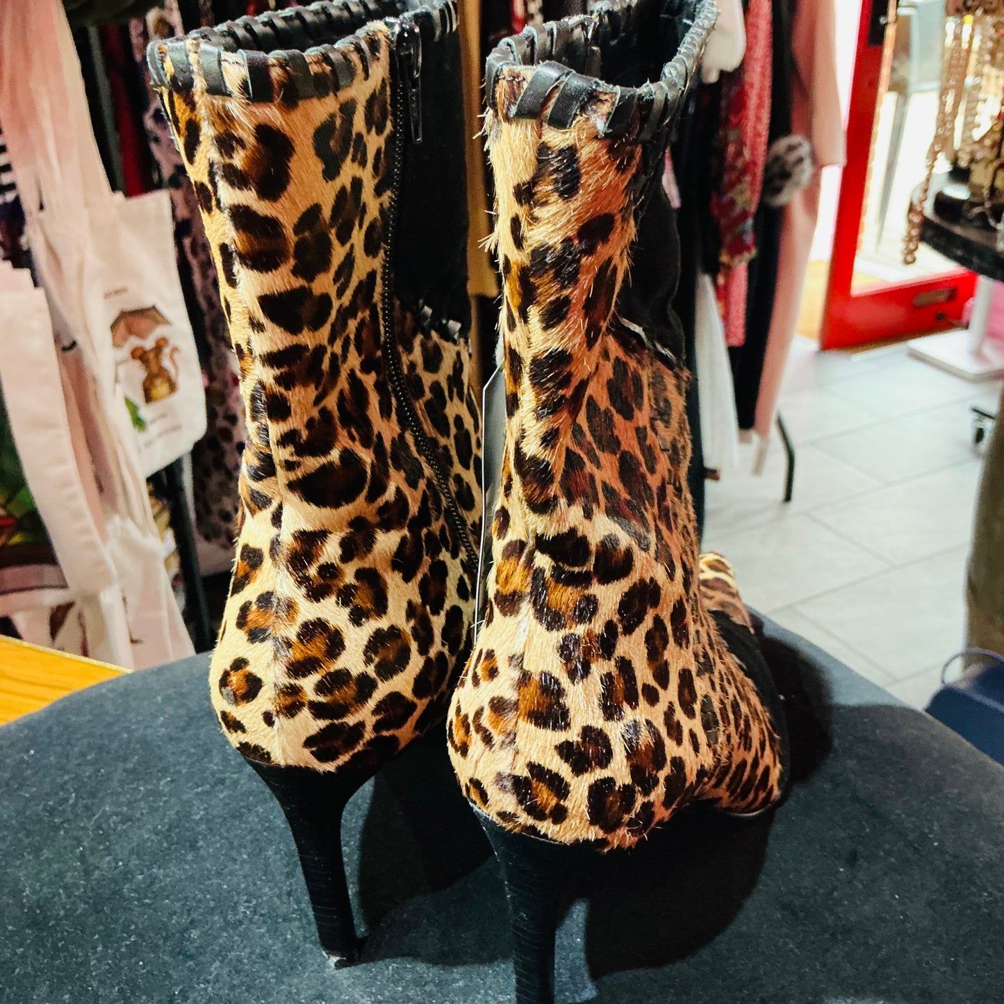Leopard Print and Black Suede Faith Stiletto Boots- Size 6/39