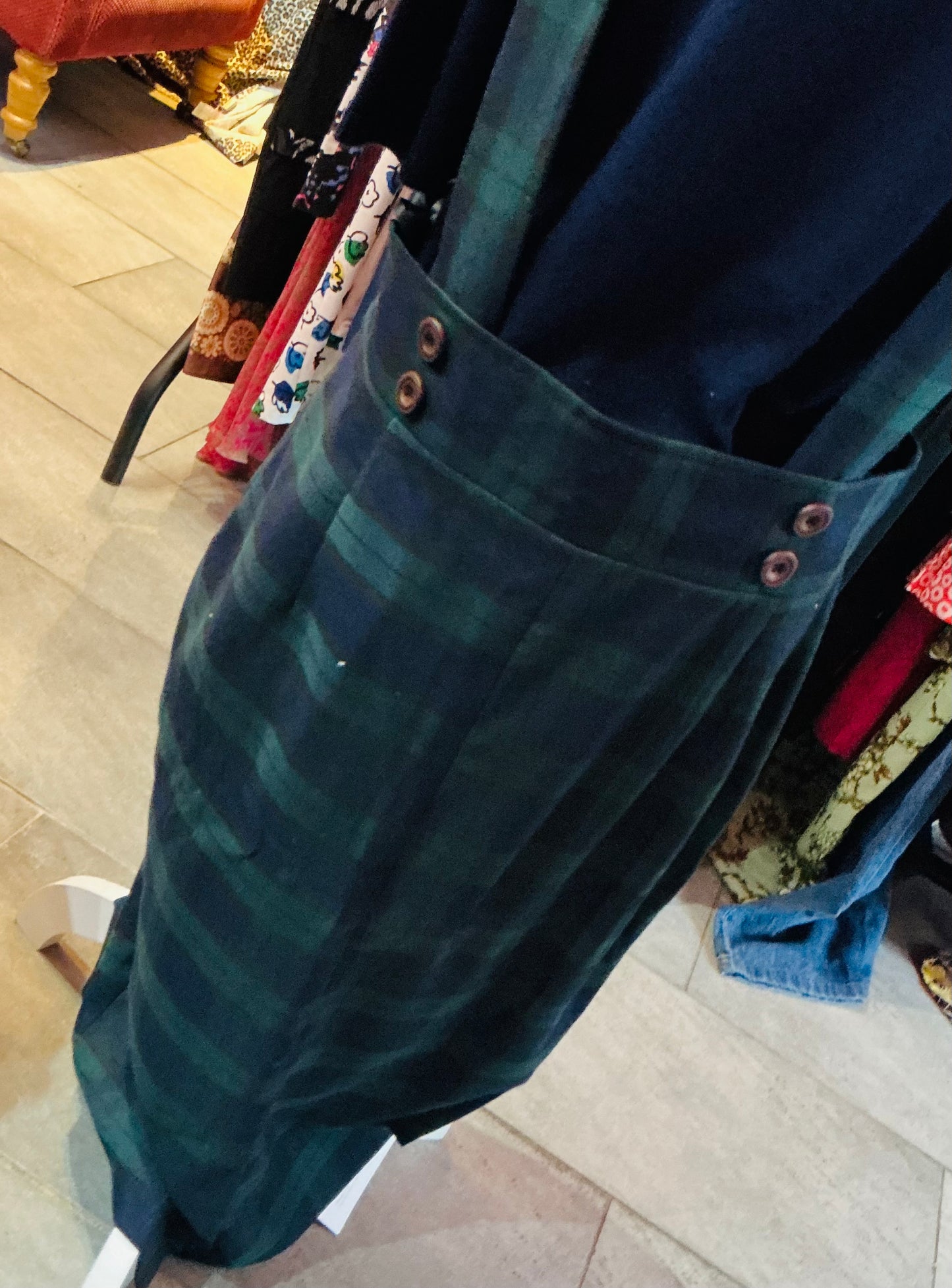 British Retro Navy and Green Plaid Pinafore Skirt