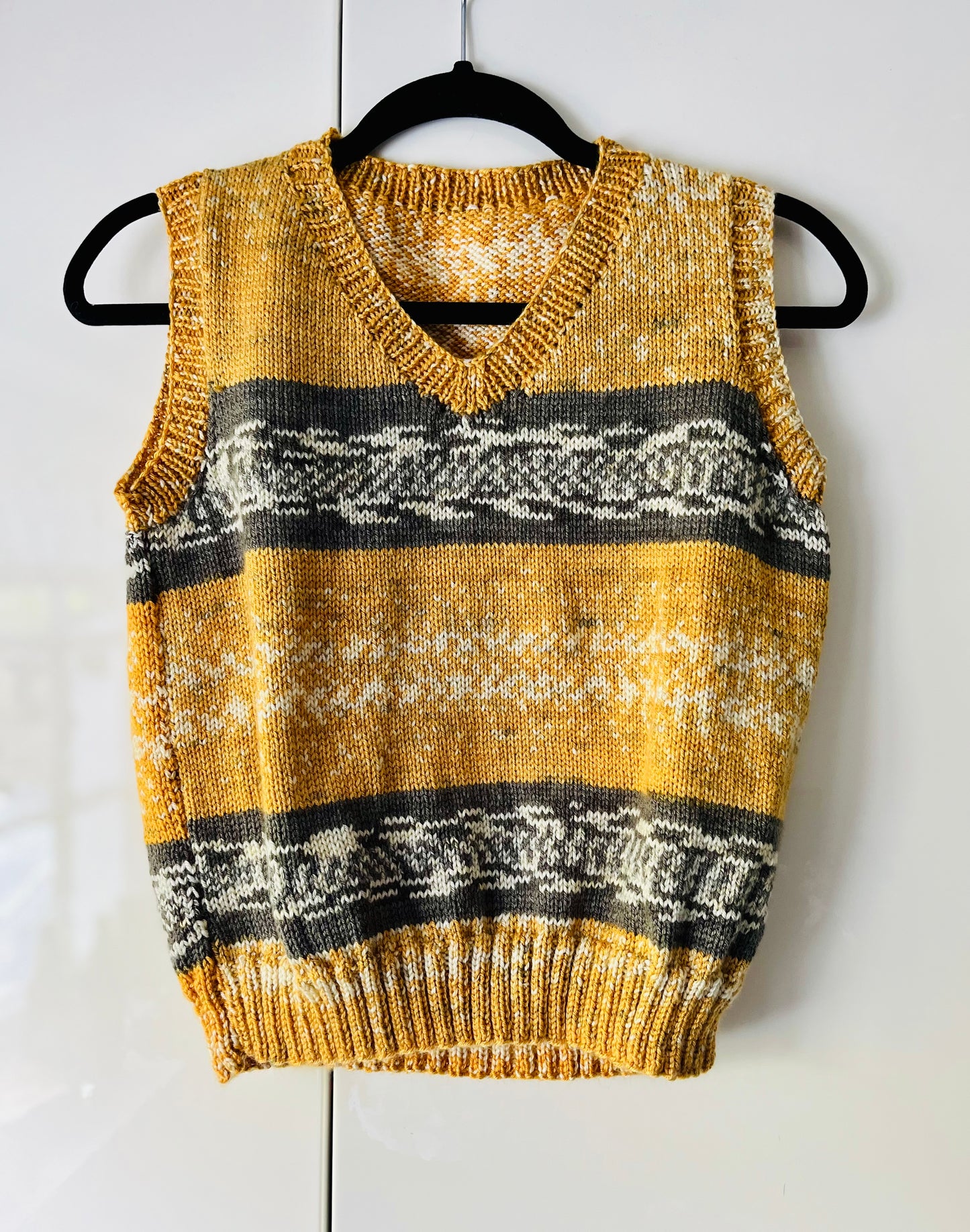 Mustard and Grey Hand Knitted Vest