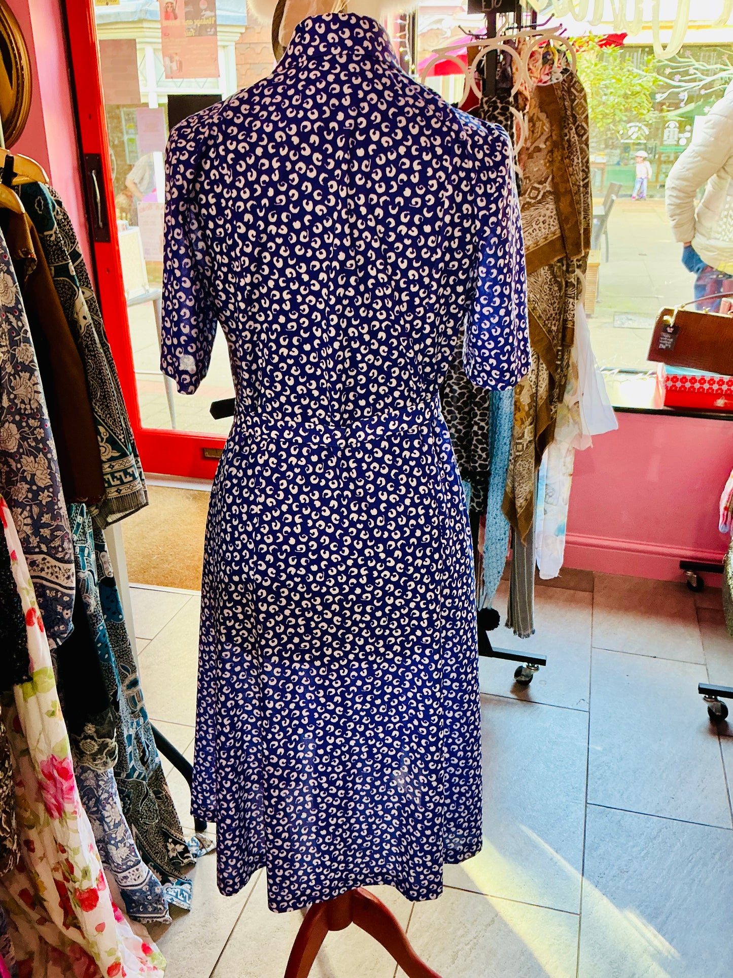 1980s Vintage Richard Stump Blue Tea Dress with Belt