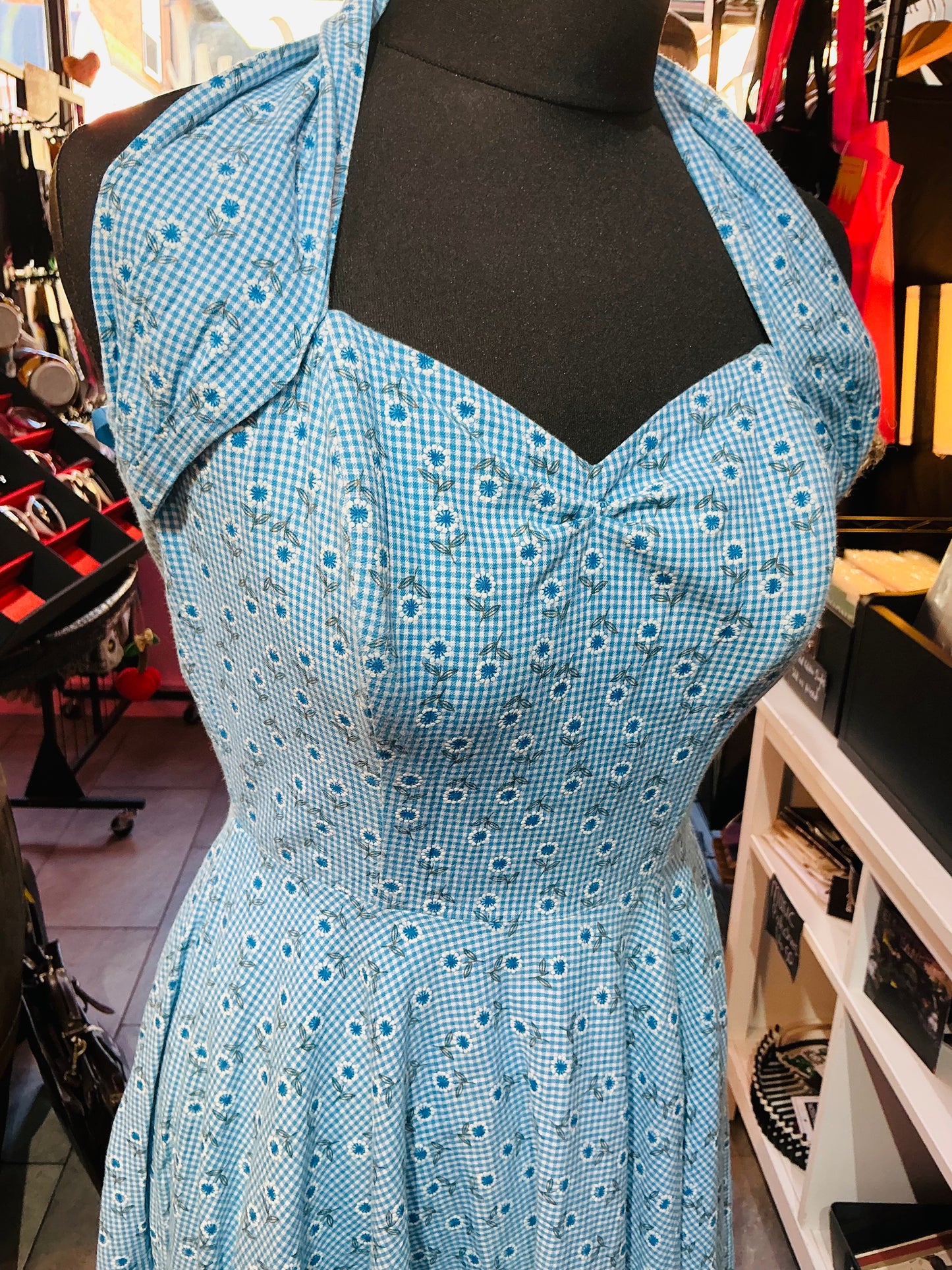 1950s Vivien of Holloway Blue Gingham Swing Dress