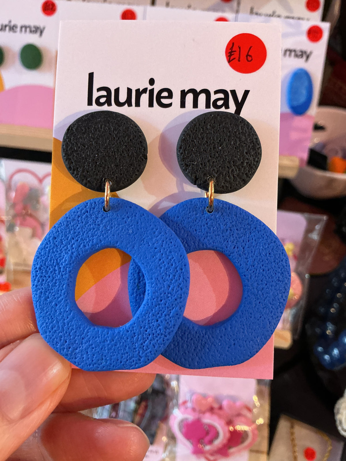 Handmade blue/black polymer clay earrings
