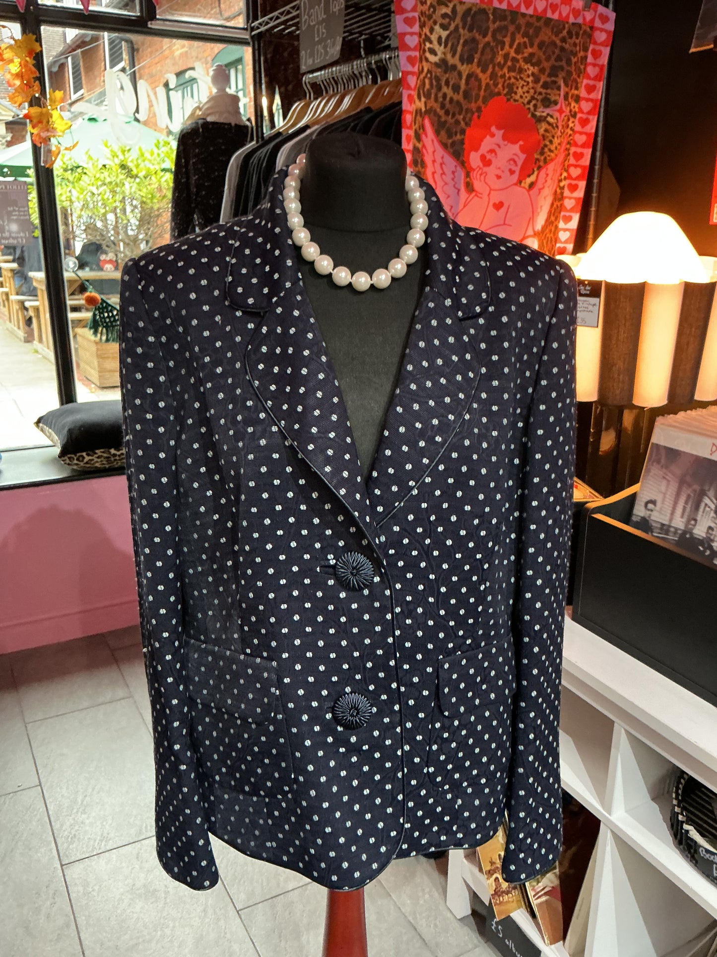 1980s Vintage Windsmoor Navy Polka Dot Blazer