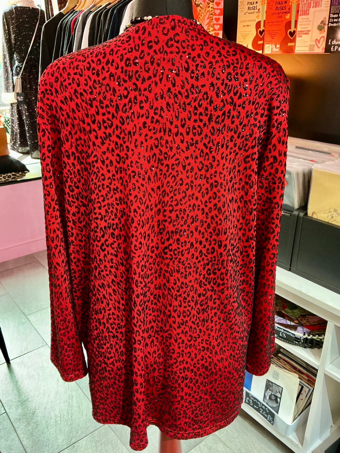 Original 1980s Stephen Y Vintage Red Leopard Print Cardigan