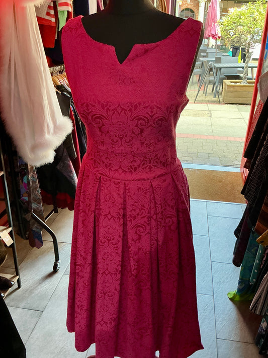 Fuchsia Pink Brocade Embroidered Lindy Bop A-line Dress 
