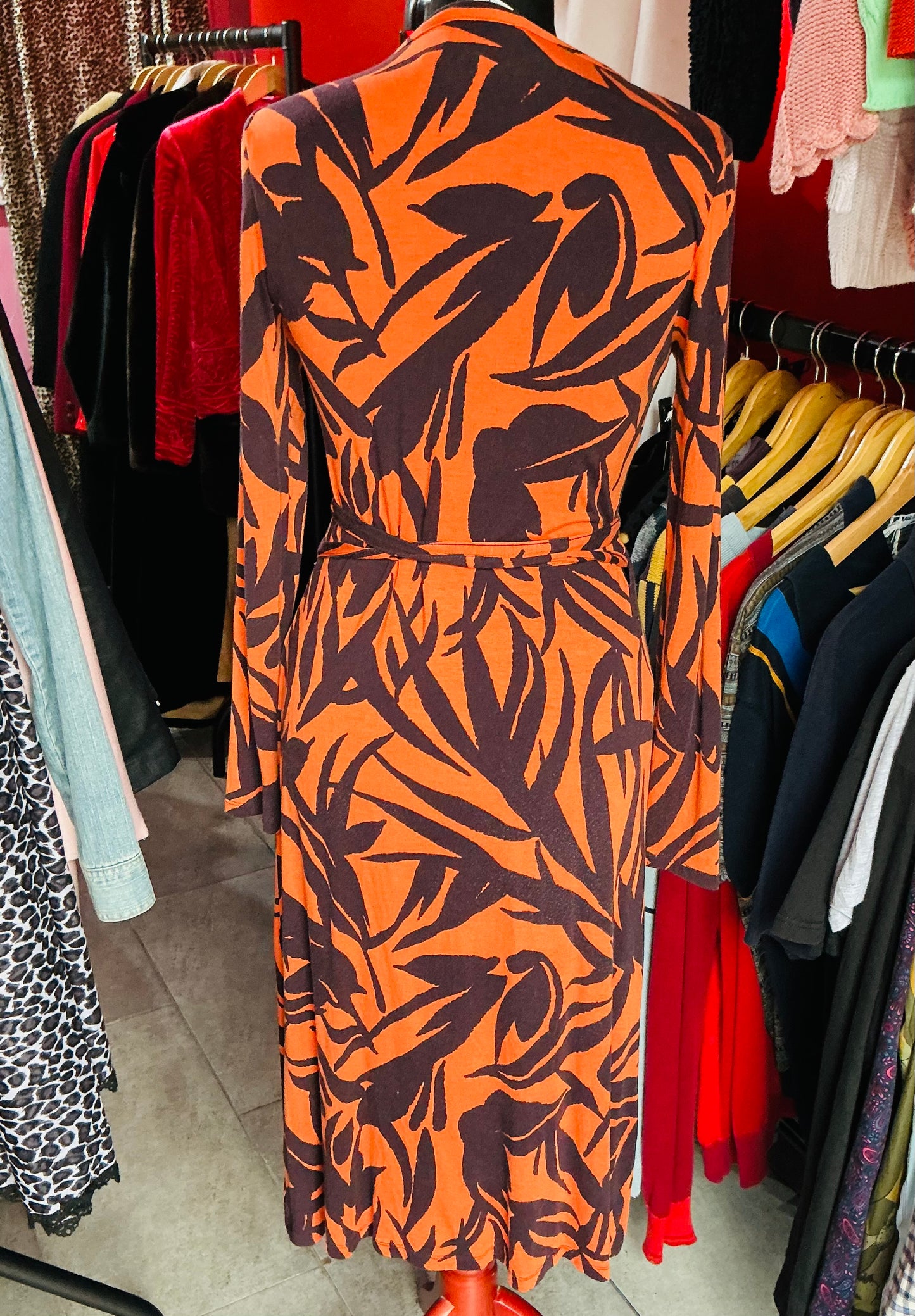 Orange Leaves Wrap Around Boden Long Sleeve Dress