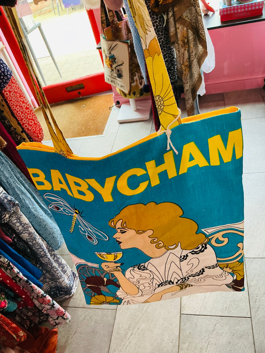 Handmade Vintage Fabric Babycham Tote Bag