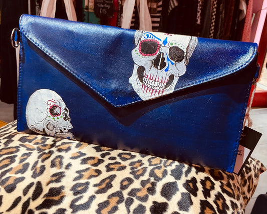 Hand painted Purple Day of the Dead Clutch Bag