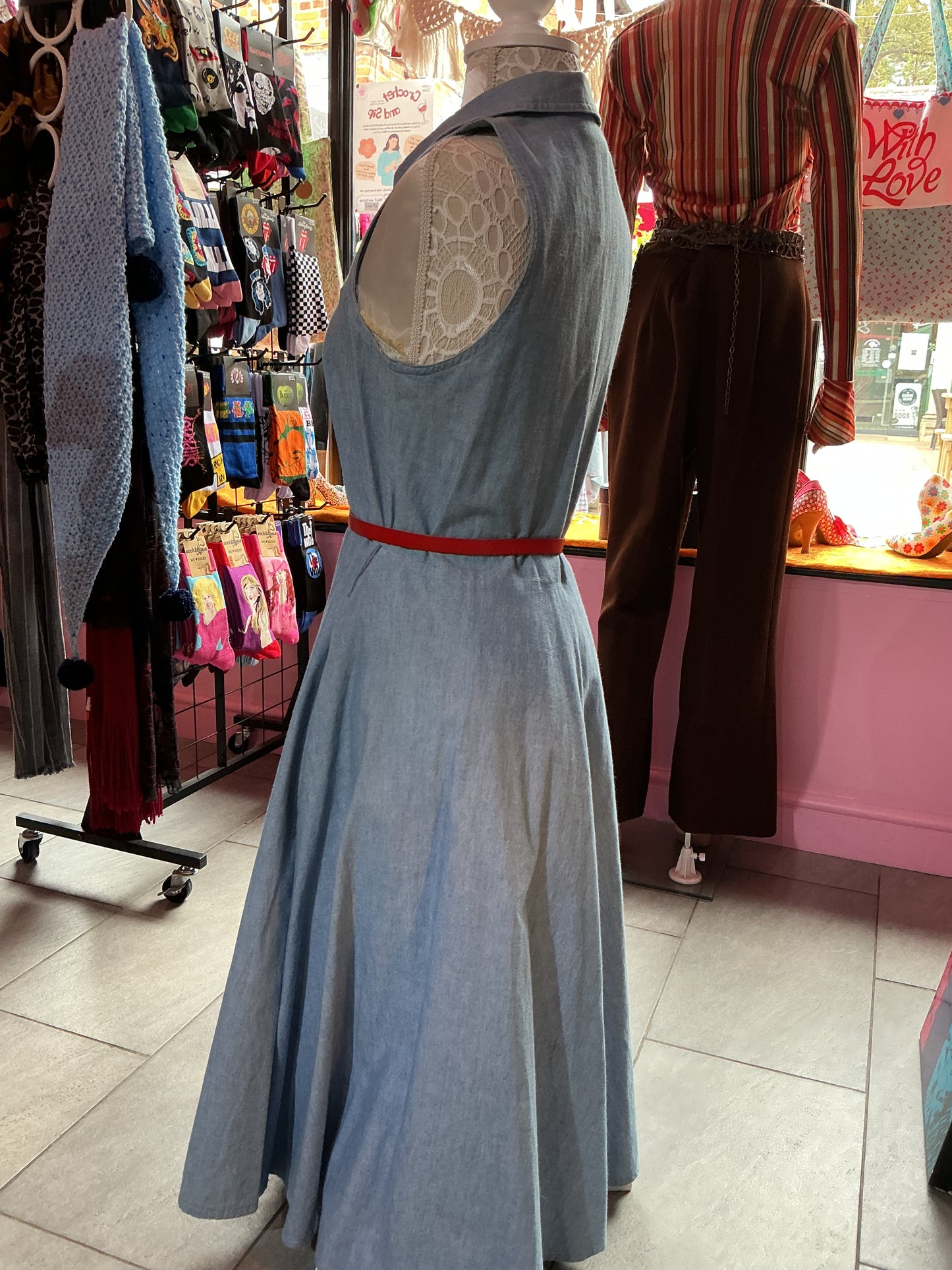 1990s Vintage Cotton Blue Fit & Flare Dress