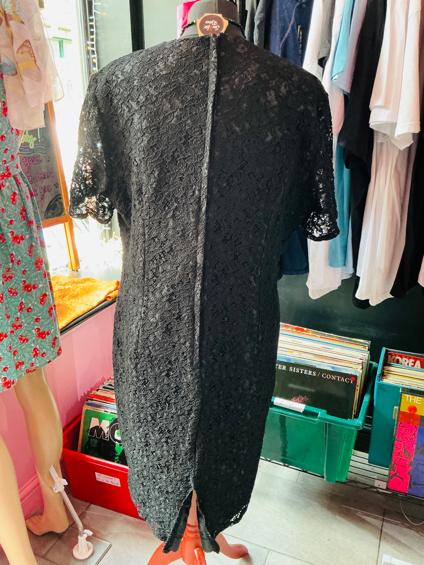 1990s Vintage Black Lace Midi Dress