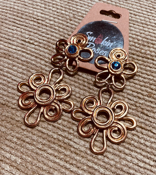 1980s Vintage Large Statement Gold Flower Clip on Earrings