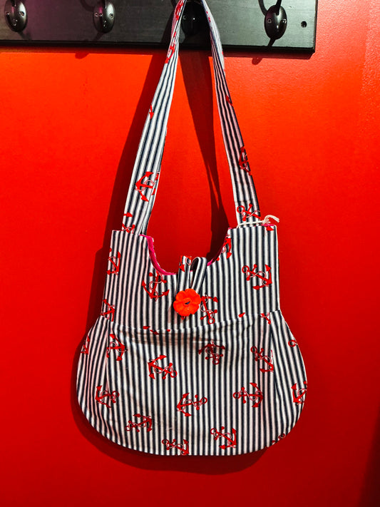 Handmade Vintage Fabric Nautical Anchor Handbag