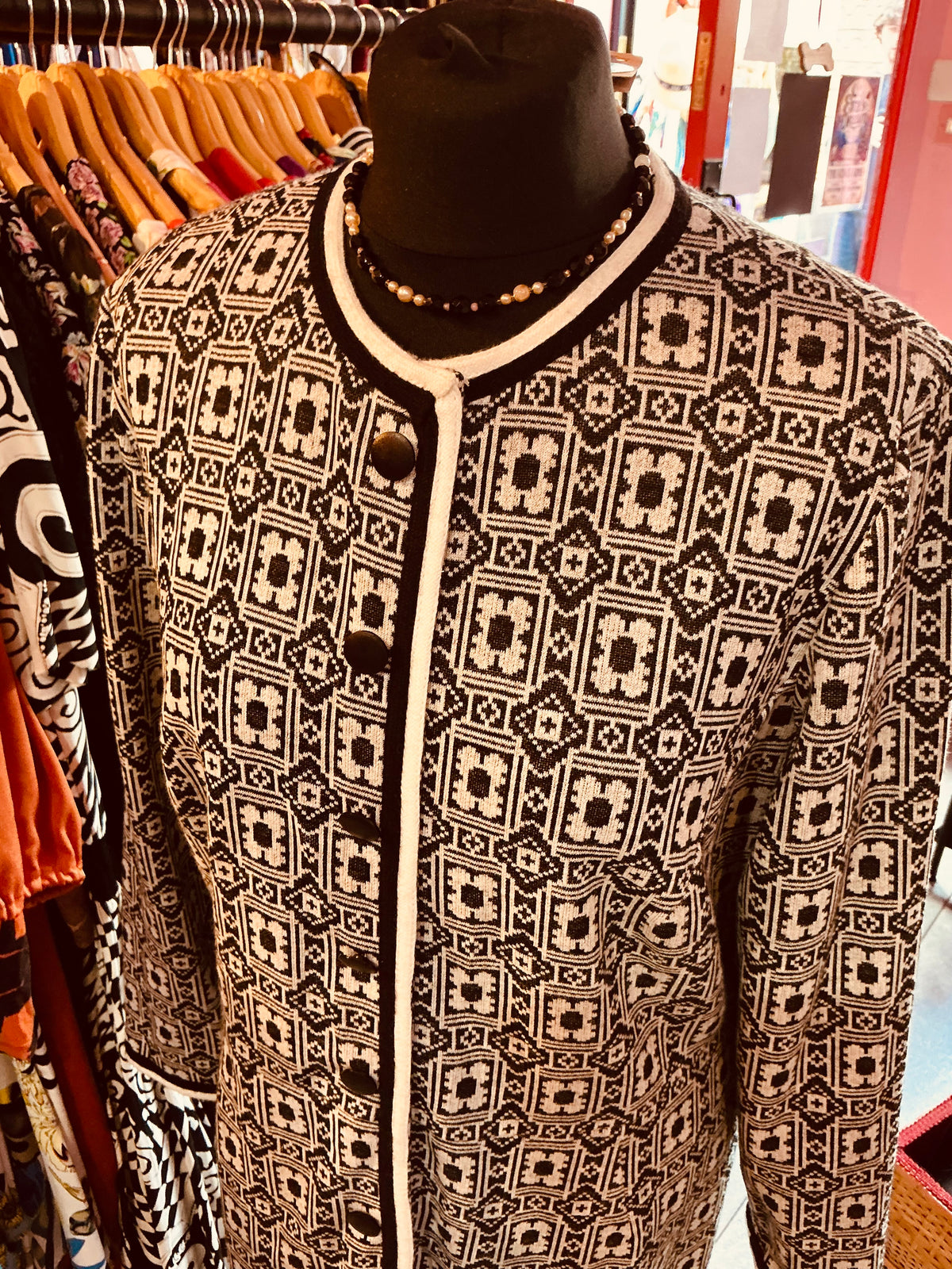1960s Vintage Berkertex Black and White Button up Daisy Design Dress