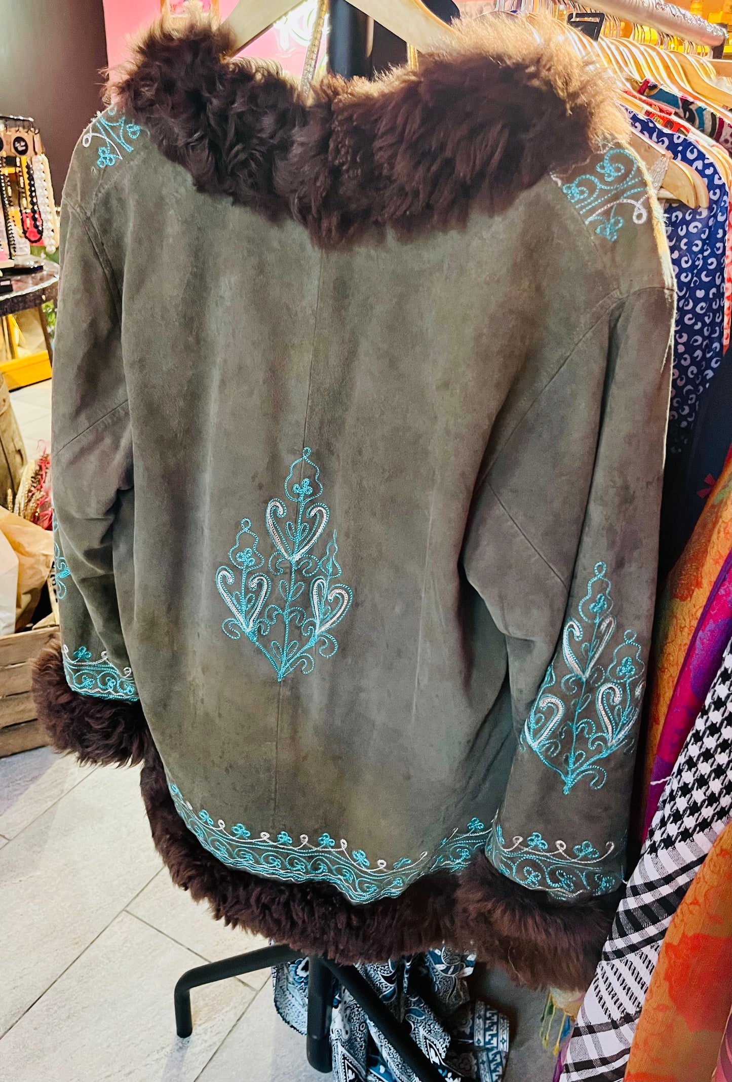 1970s Vintage Suede Hand Embroidered Jacket