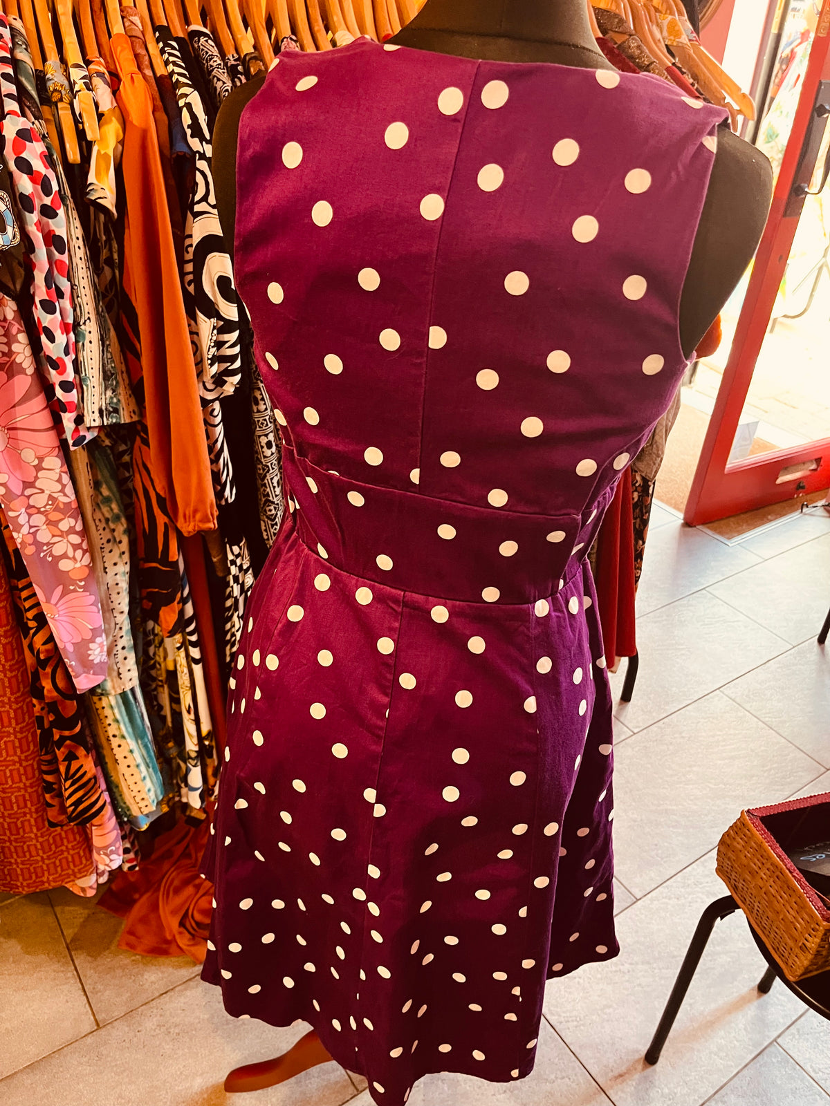 1950s Style Purple and White Polka Dot Dolly and Dotty Swing Dress