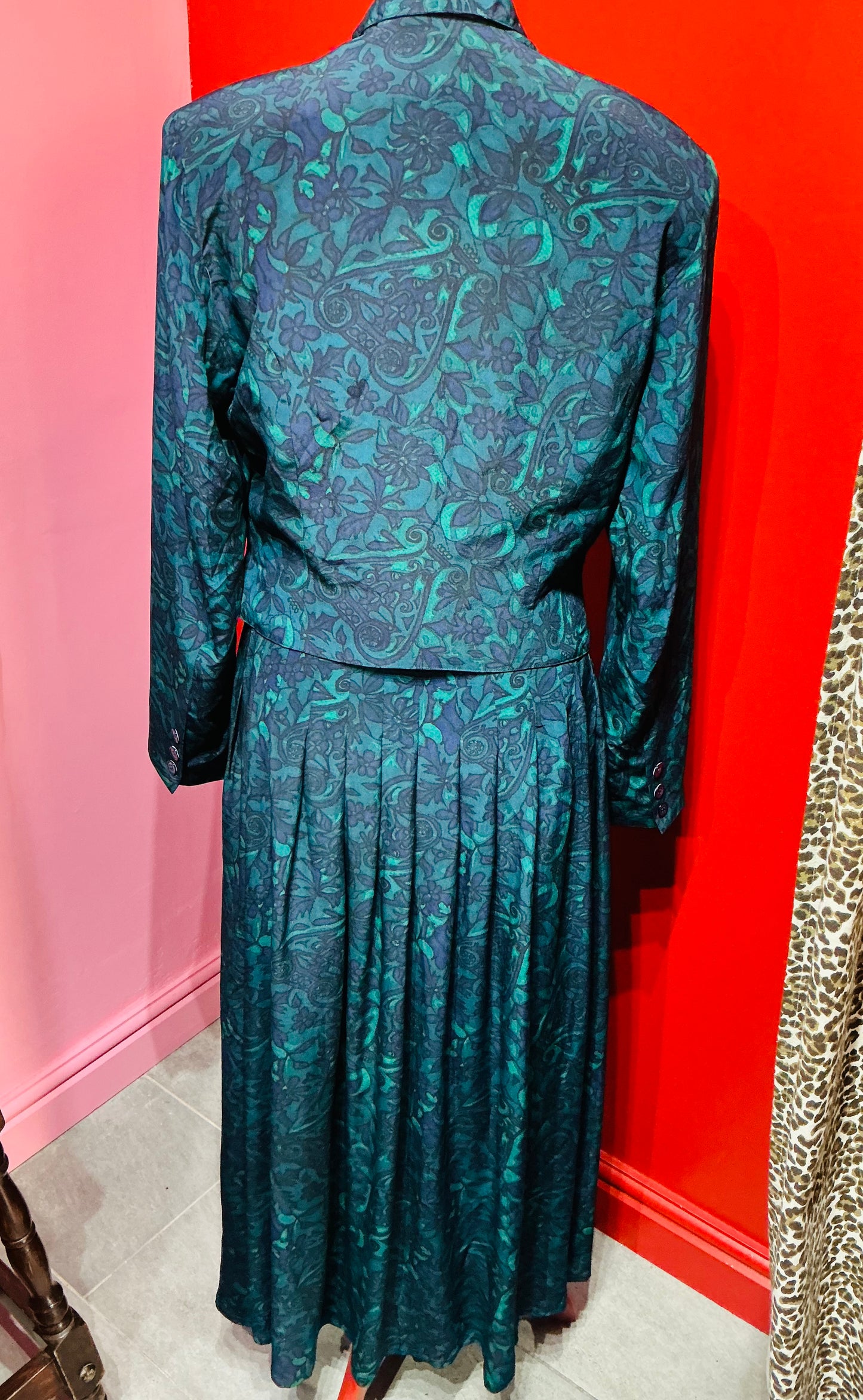 1970s Monsoon Silk Turquoise Paisley Blouse and Skirt Set