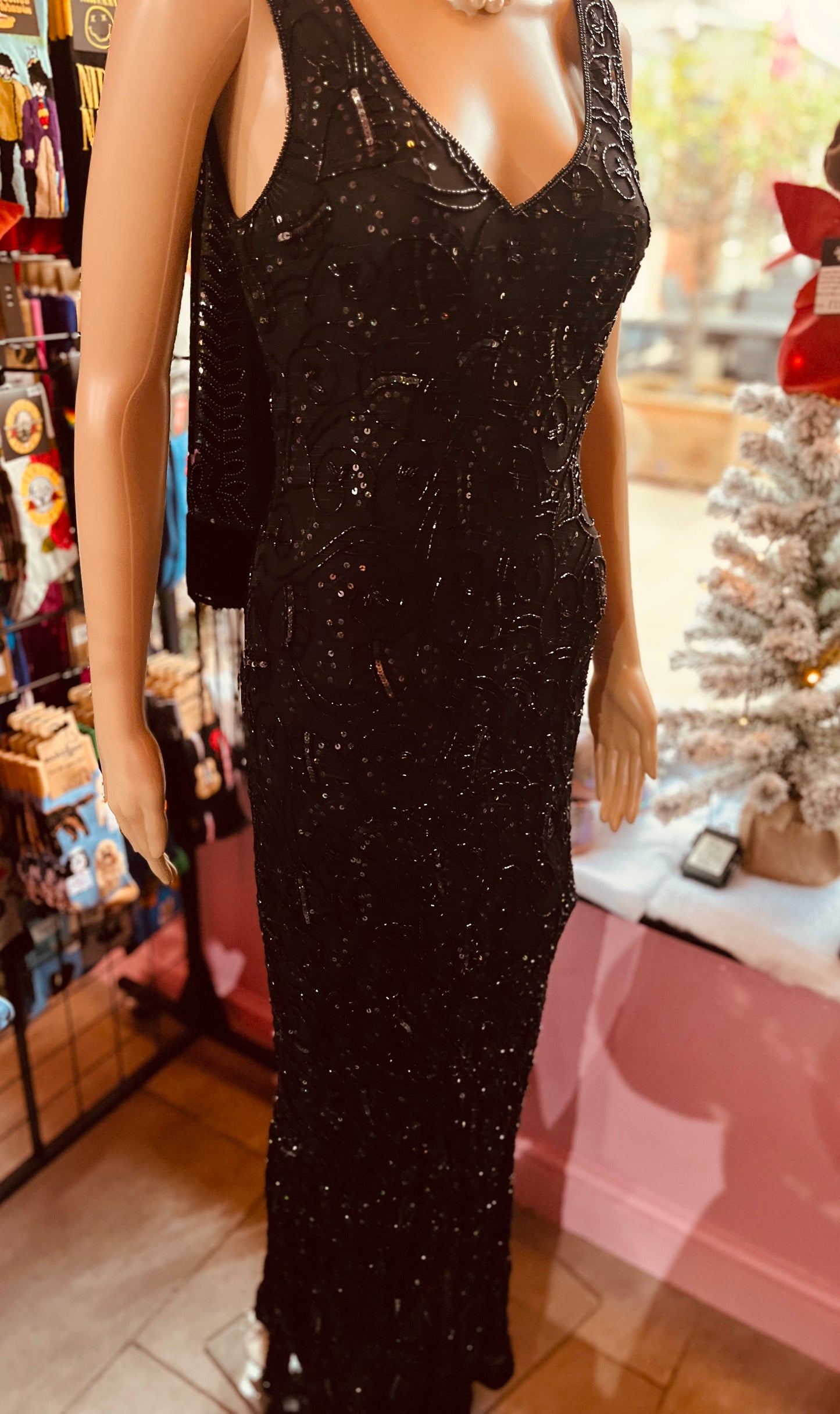 1960s Original Vintage Black Sparkly Beaded Cocktail Dress