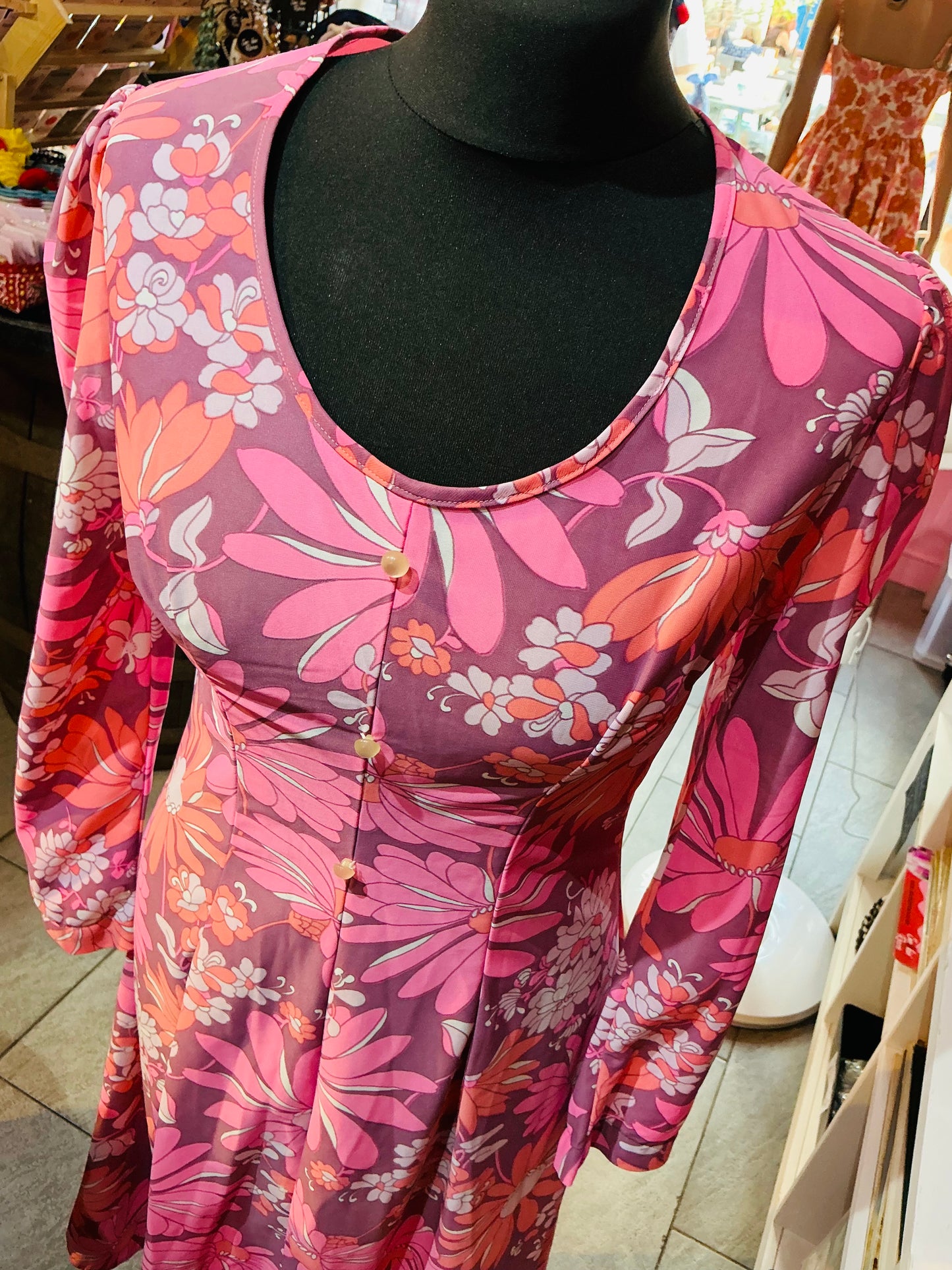 1960s Vintage Devonshire Lady Pink Retro Floral Dress
