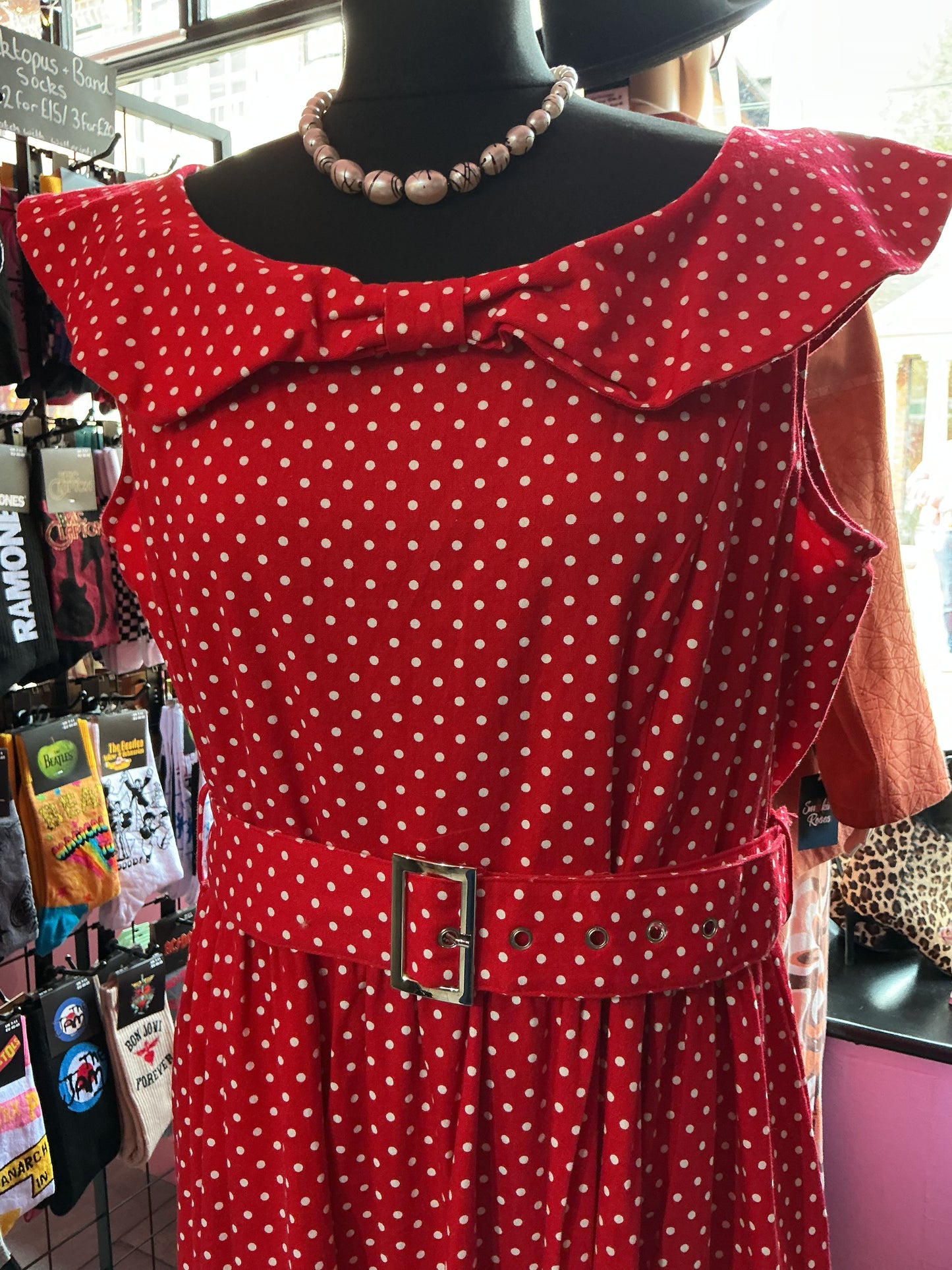 50s Rockabilly Cream & Polka Dot Swing Dress