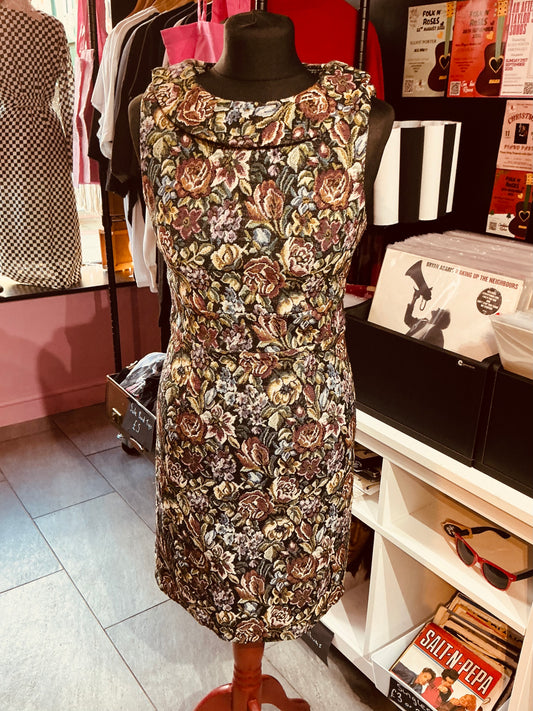 1960s Carpet Style Floral Fever Pencil Dress