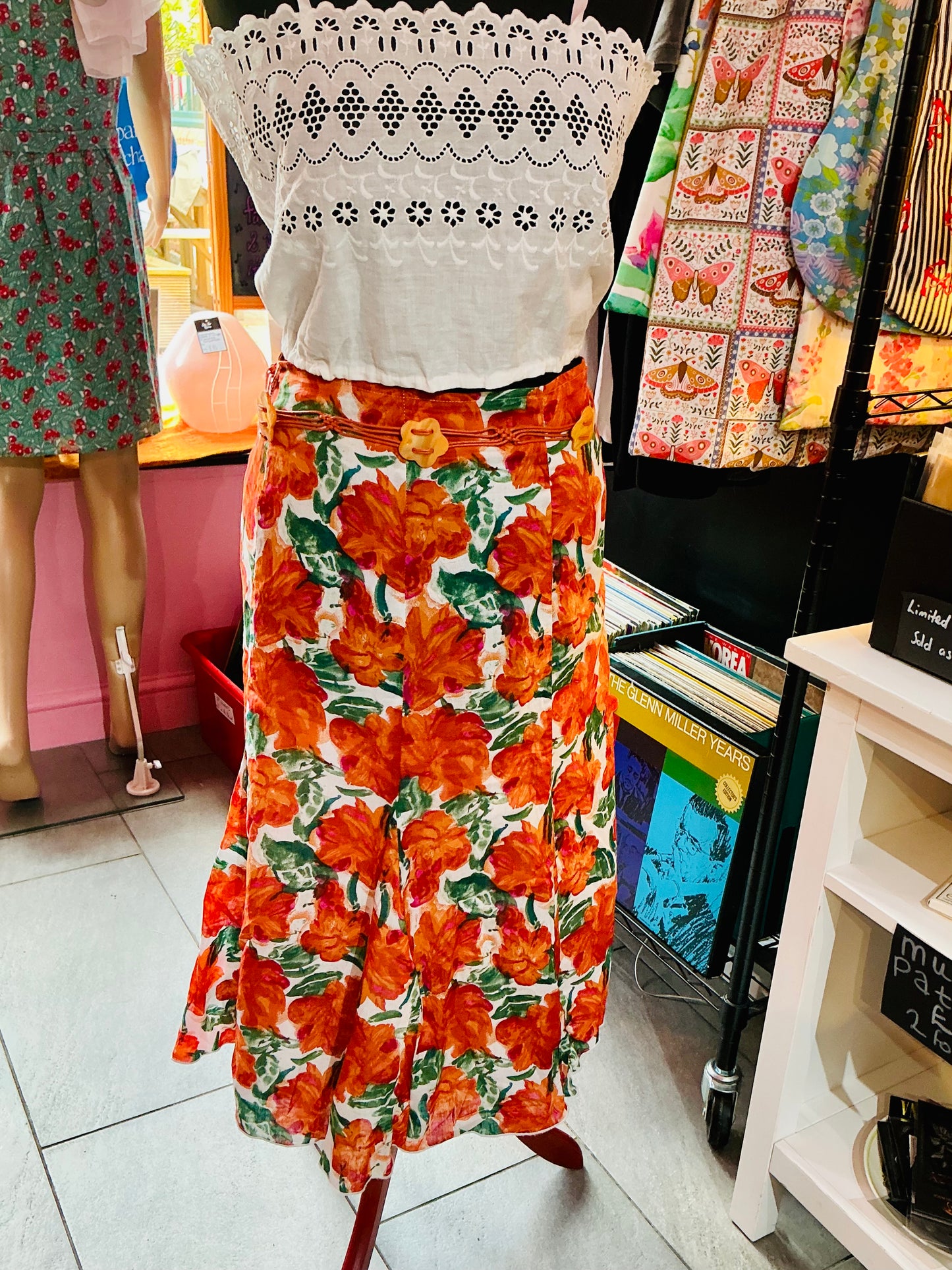 Sarah Hamilton Orange Floral Vintage Skirt