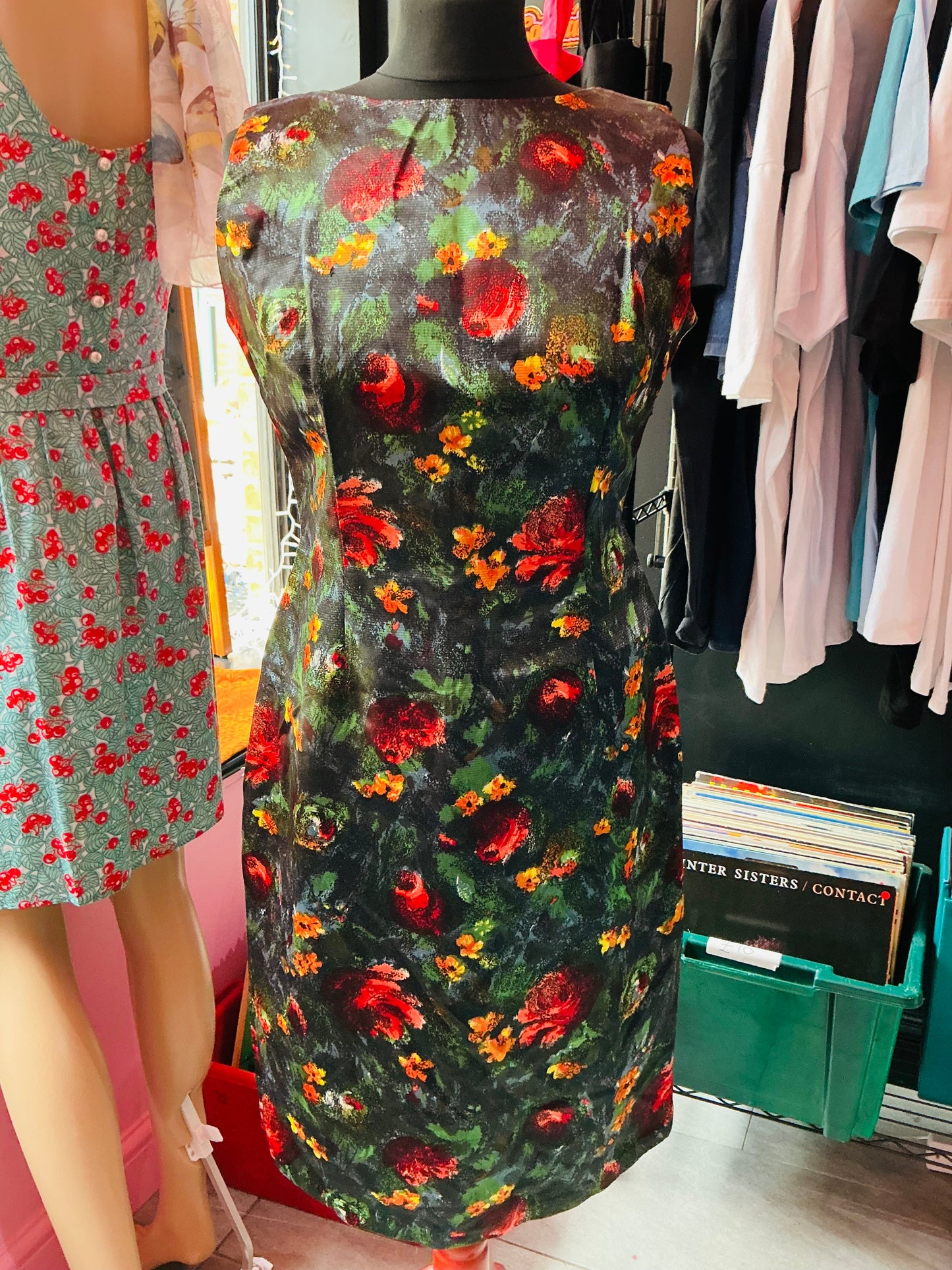 1960s Vintage Tricel Satin Floral Pencil Dress