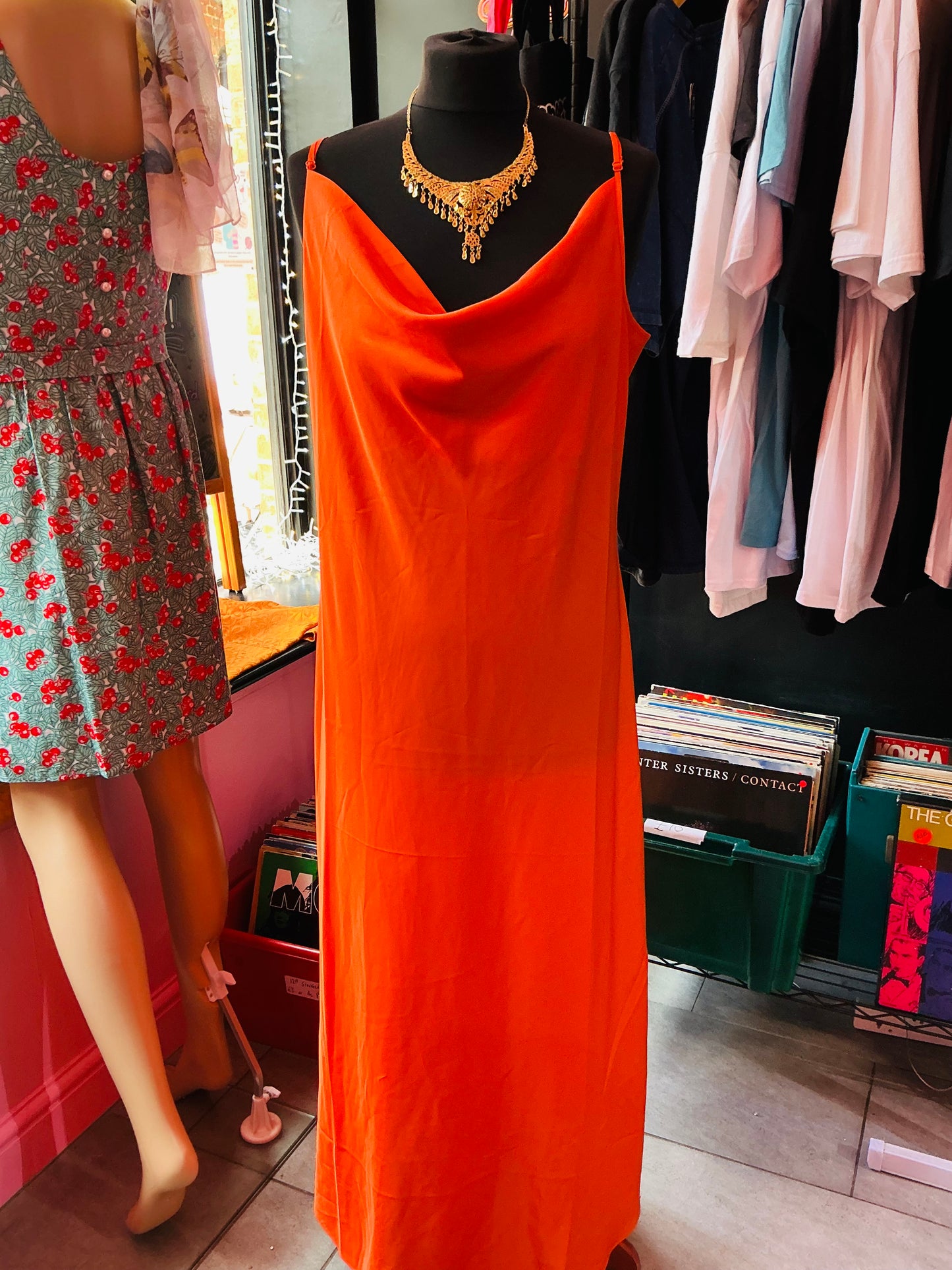 Allsaints Orange Satin Slip Maxi Dress