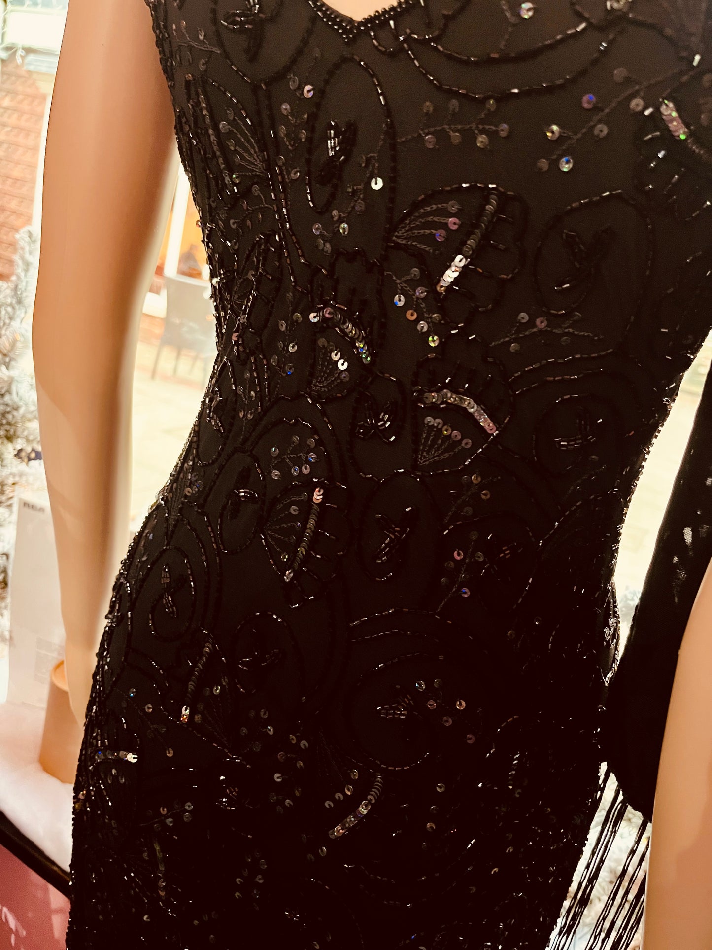1960s Original Vintage Black Sparkly Beaded Cocktail Dress