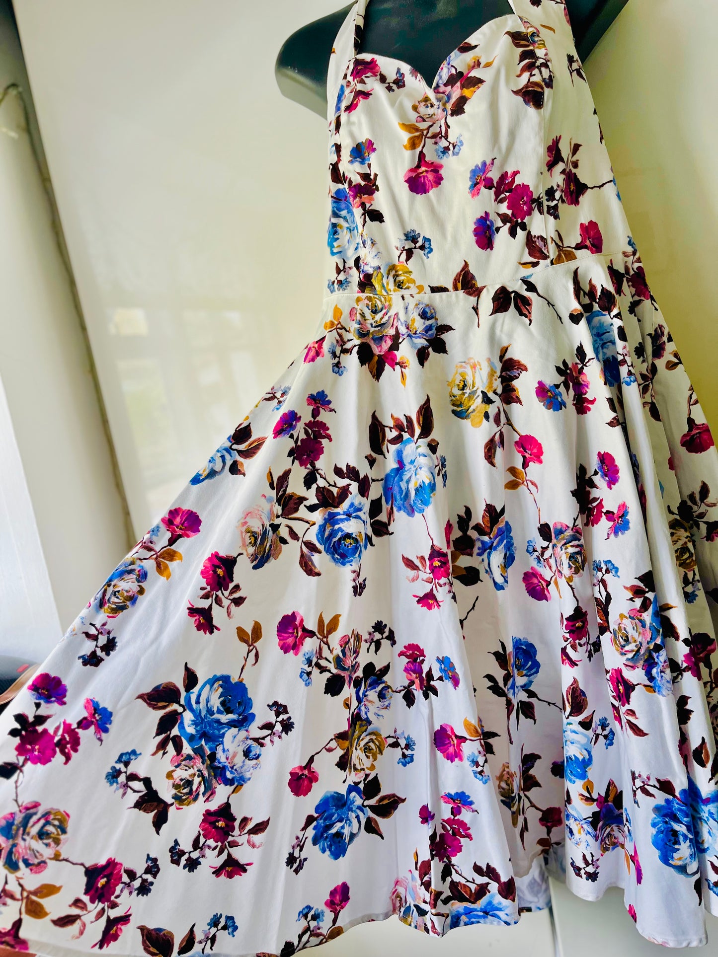 Colourful Rose Halterneck Summer Dress