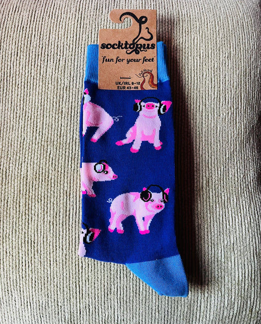 Socktopus Pig in Headphones Socks