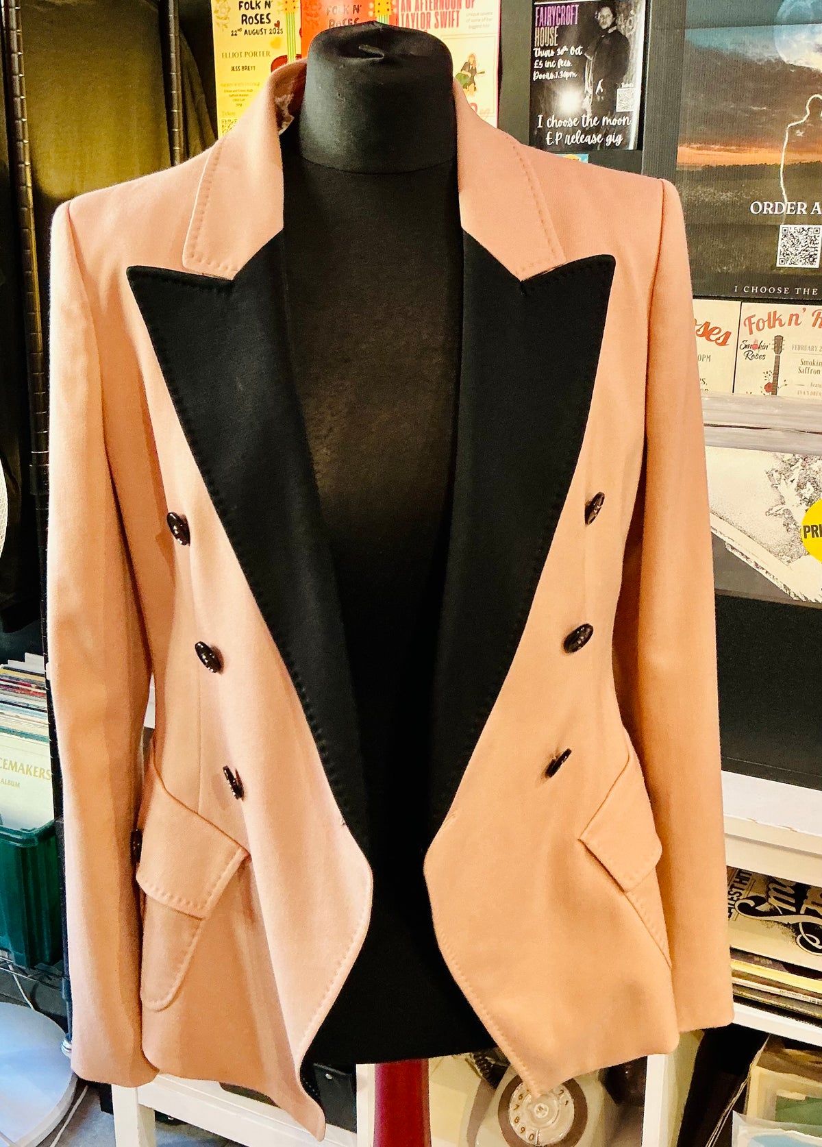 Moschino pale pink / black designer blazer jacket