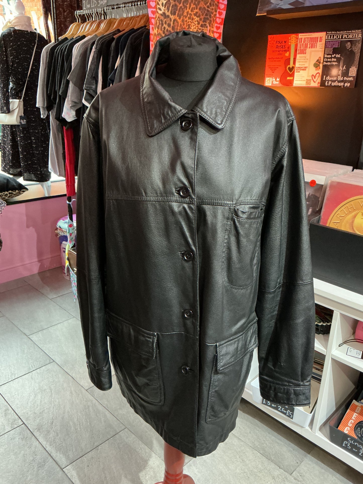 Black Leather Freemans Jacket- Size 20