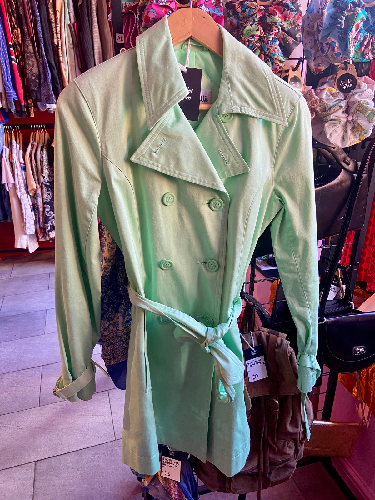1980s Vintage Mint Green Trench Coat