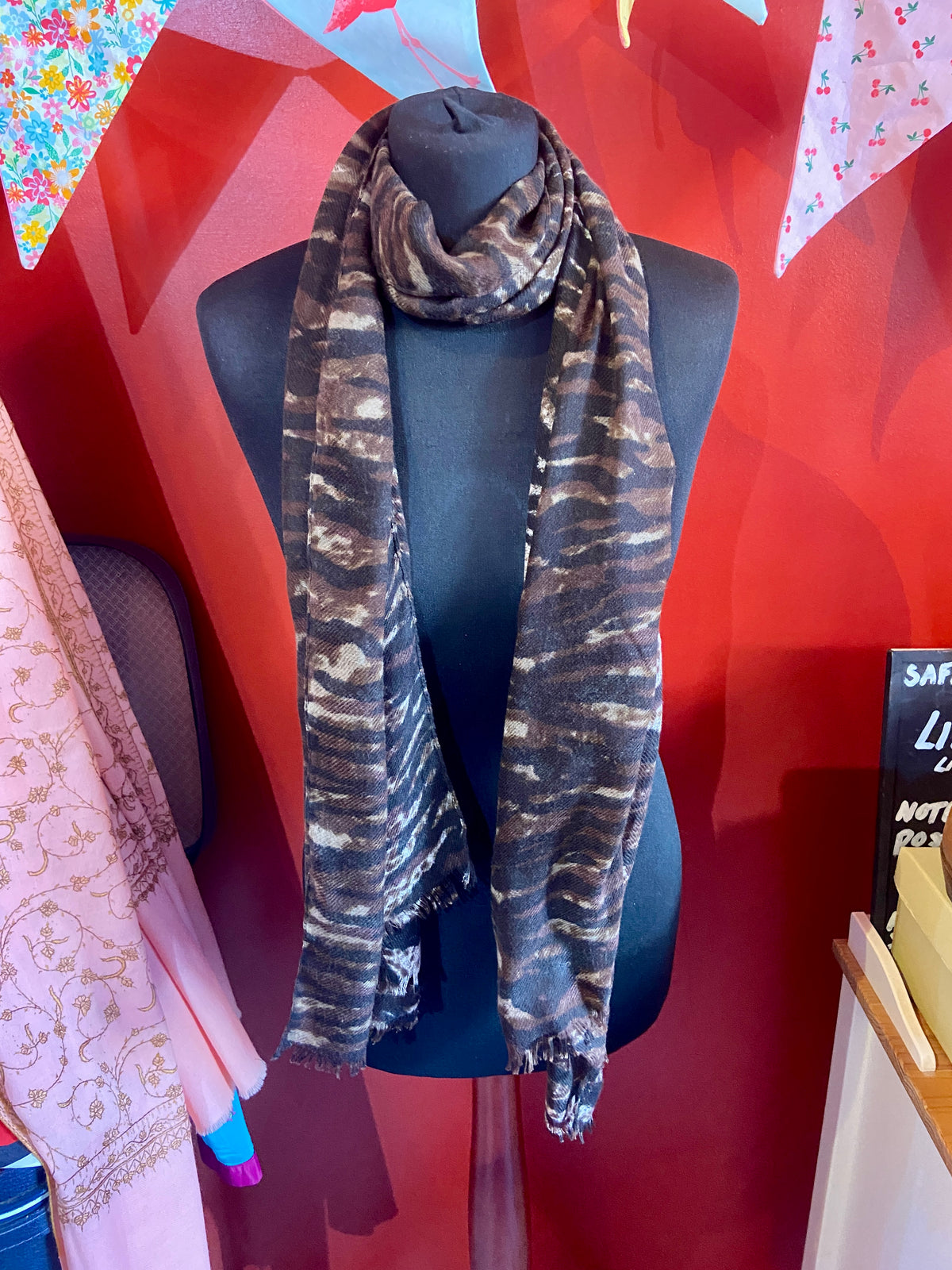 Long Brown Animal Print Scarf