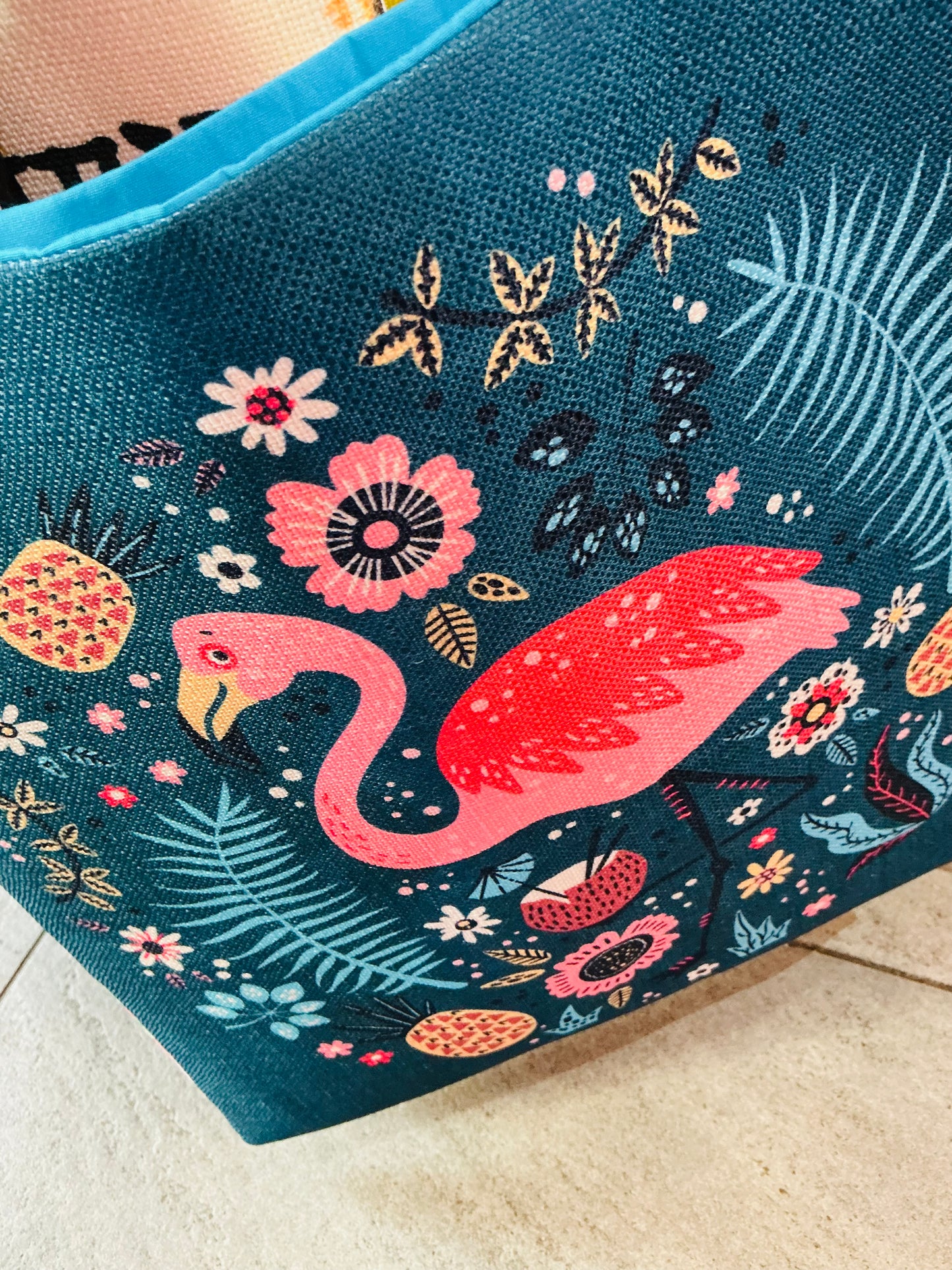 Handmade Vintage Fabric Flamingo Tote Bag