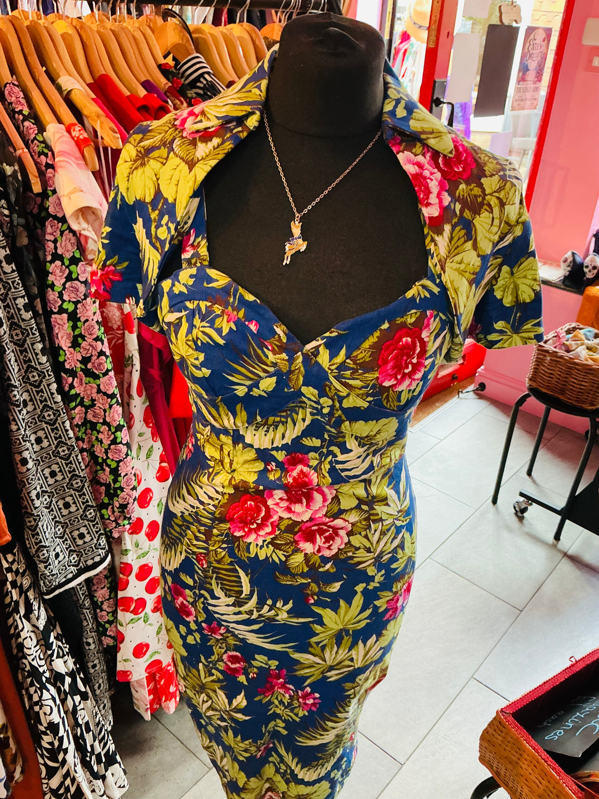 1950s Style Lindy Bop Tropical Floral Pencil Dress and Bolaro