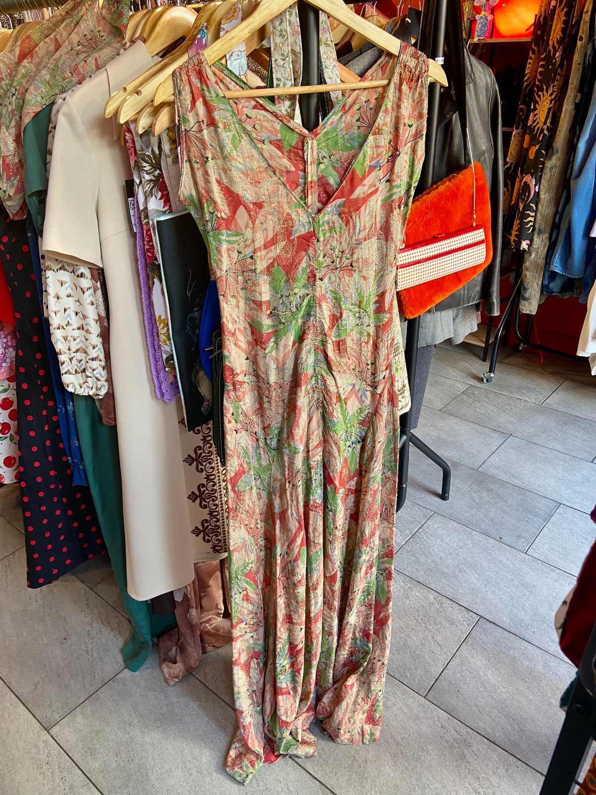 1930s Glitter Embossed Silk Evening Dress & Bolero