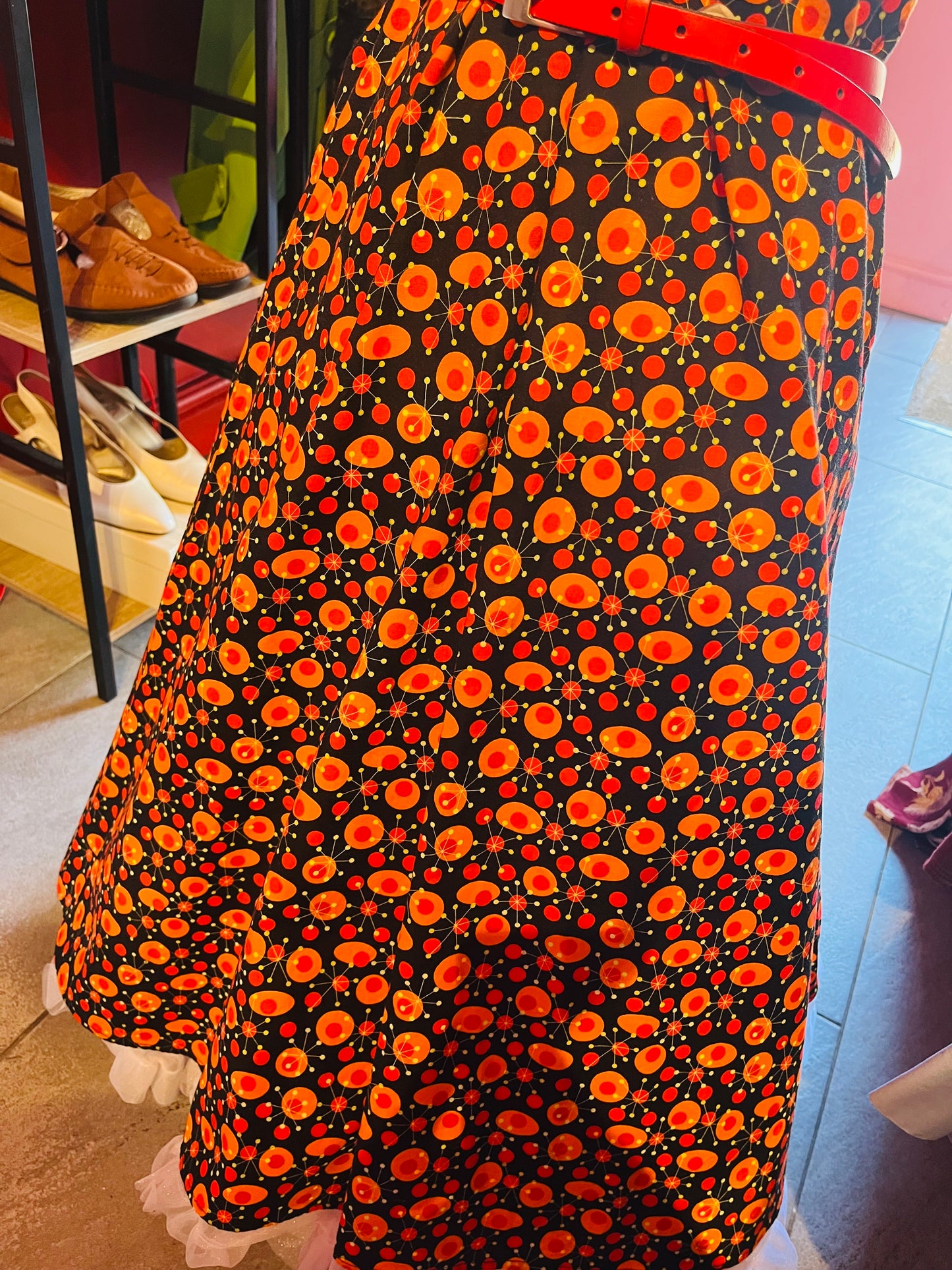 1960s Vintage Get Cutie Retro Patterned Swing Dress
