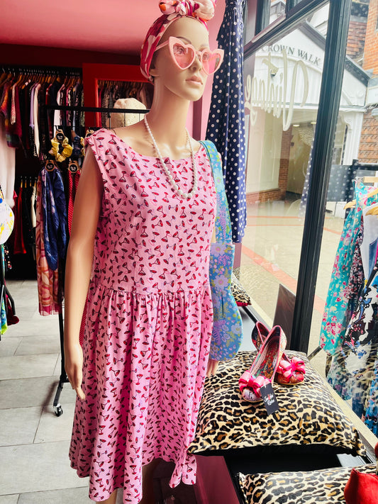 Pink Cocktail Print Vintage Party Dress