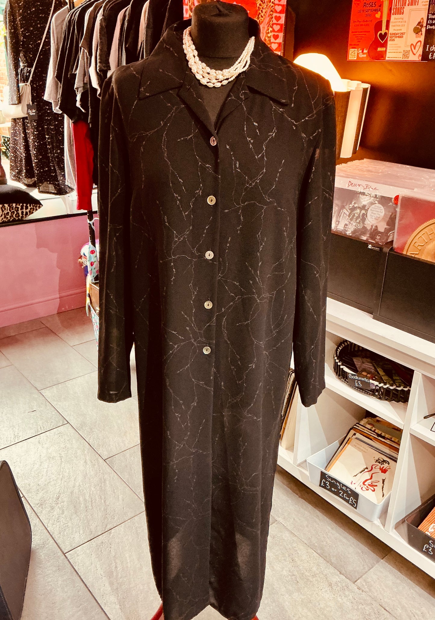 1980s Vintage Chicot Black Button up Shirt Dress