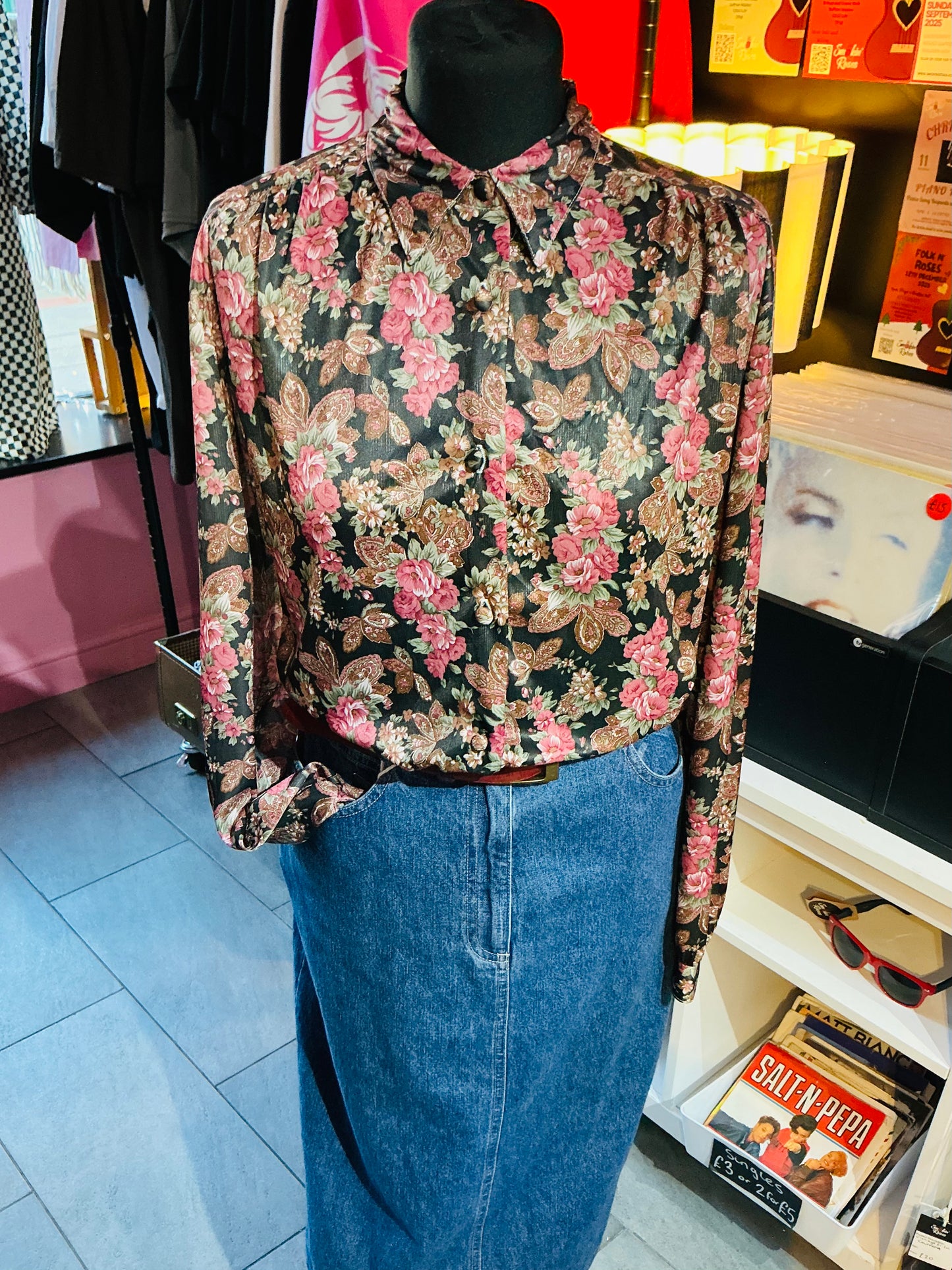 1980s Vintage Pink Floral Blouse