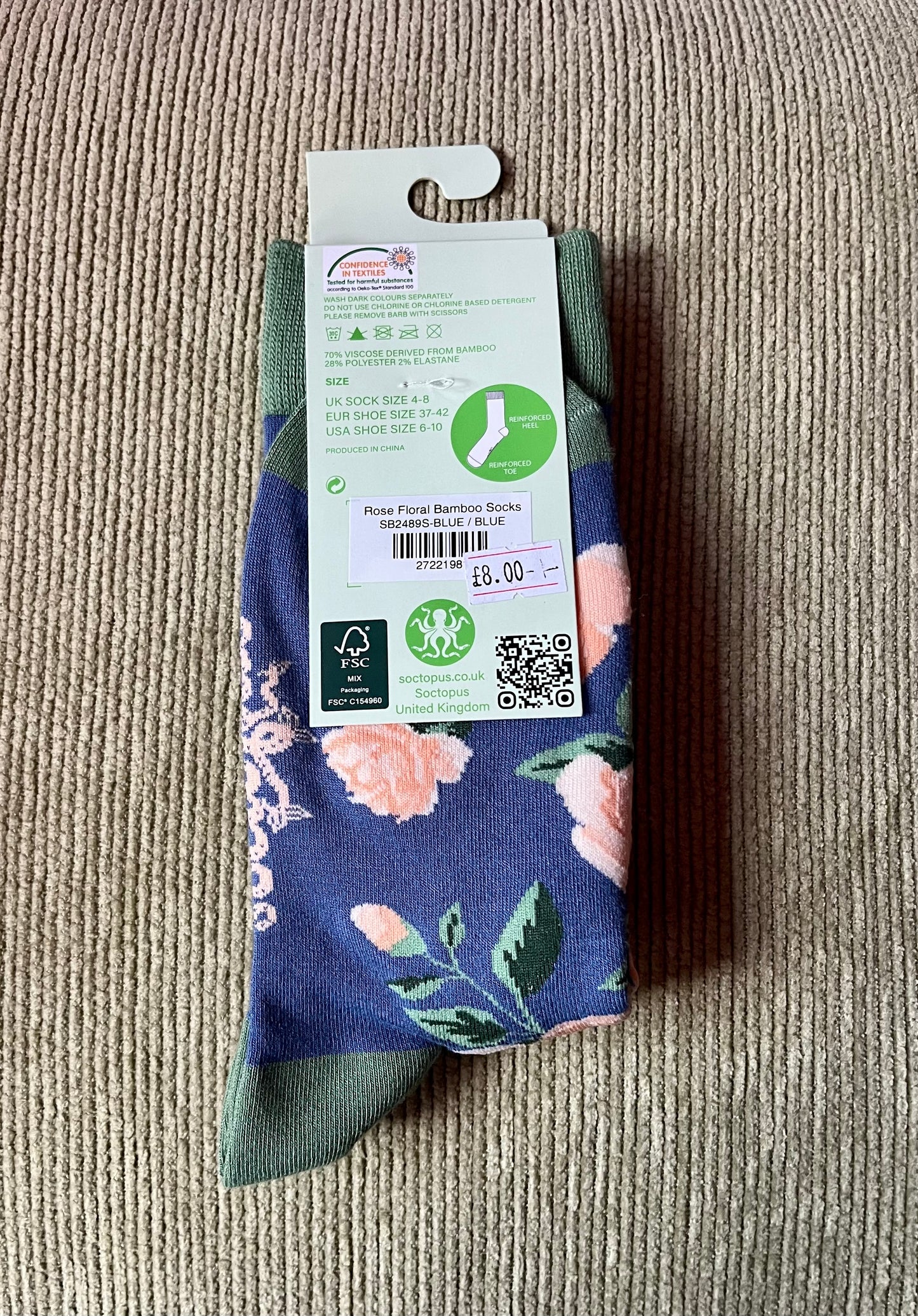 Socktopus Pink Roses Bamboo Socks