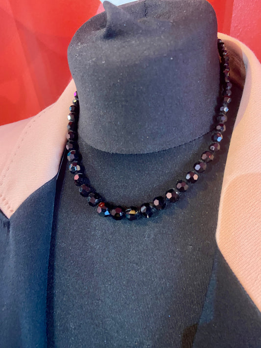 Reflective Black Beaded Necklace