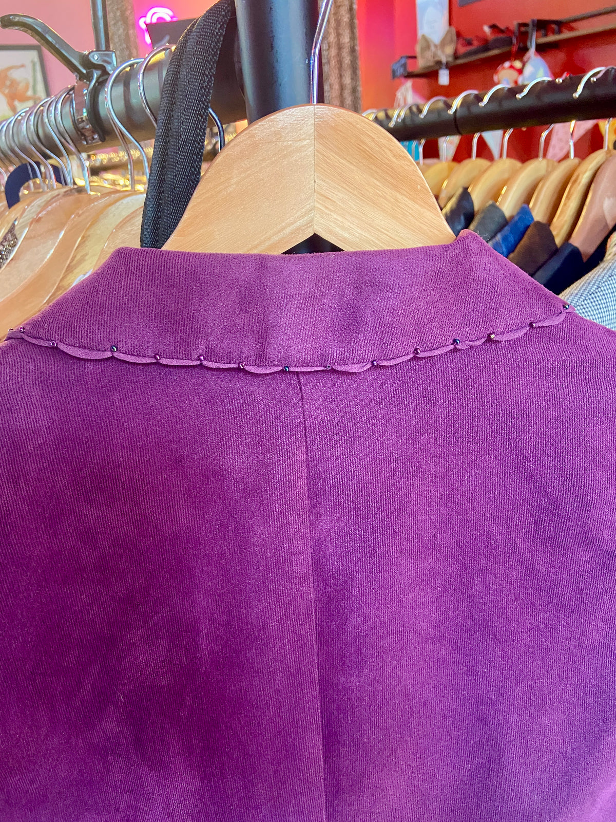1980’s Purple Velvet Jacket with Rainbow Bead Detailing