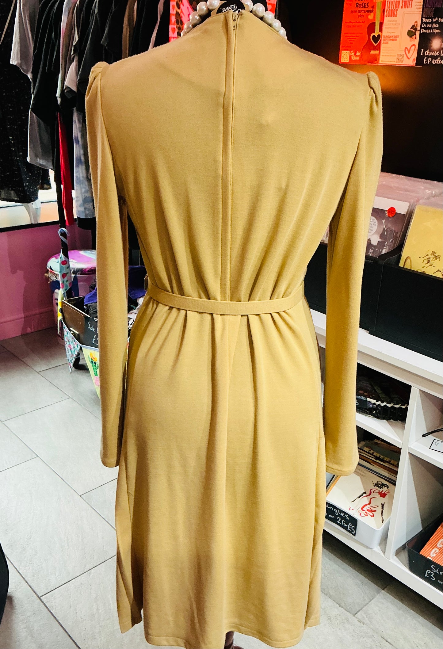 1960s Vintage Shubette of London Mustard Yellow Pleated Midi Dress- Size 14