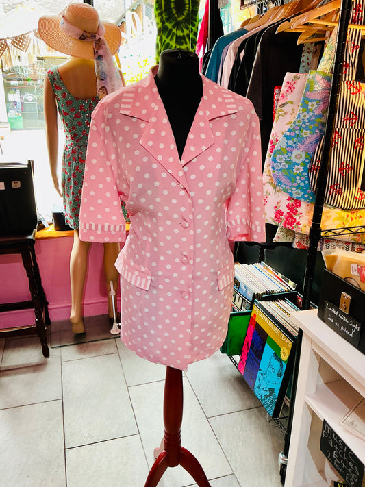 1980s Vintage Nicki Ferrari Pink Polka Dot Mini Dress