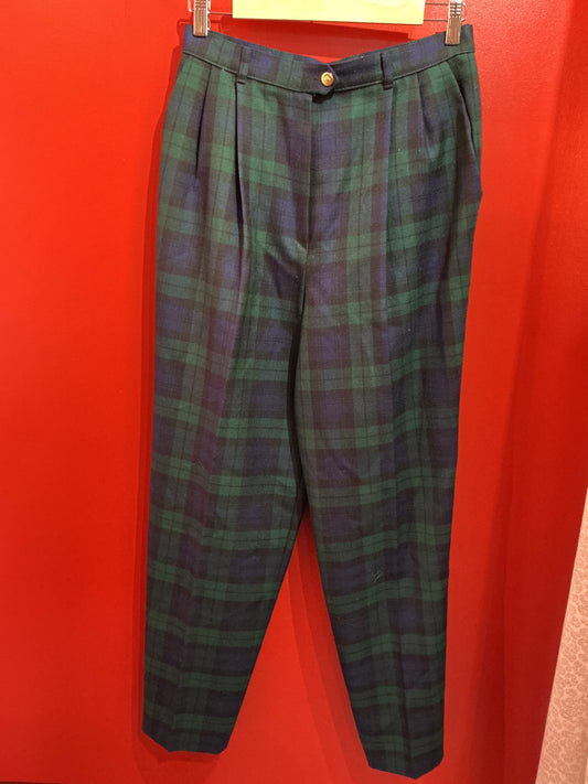 St Michael Green & Blue Tartan Wool Trousers