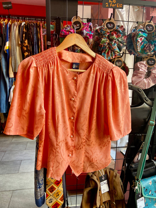 1980s Vintage Peach Satin Blouse