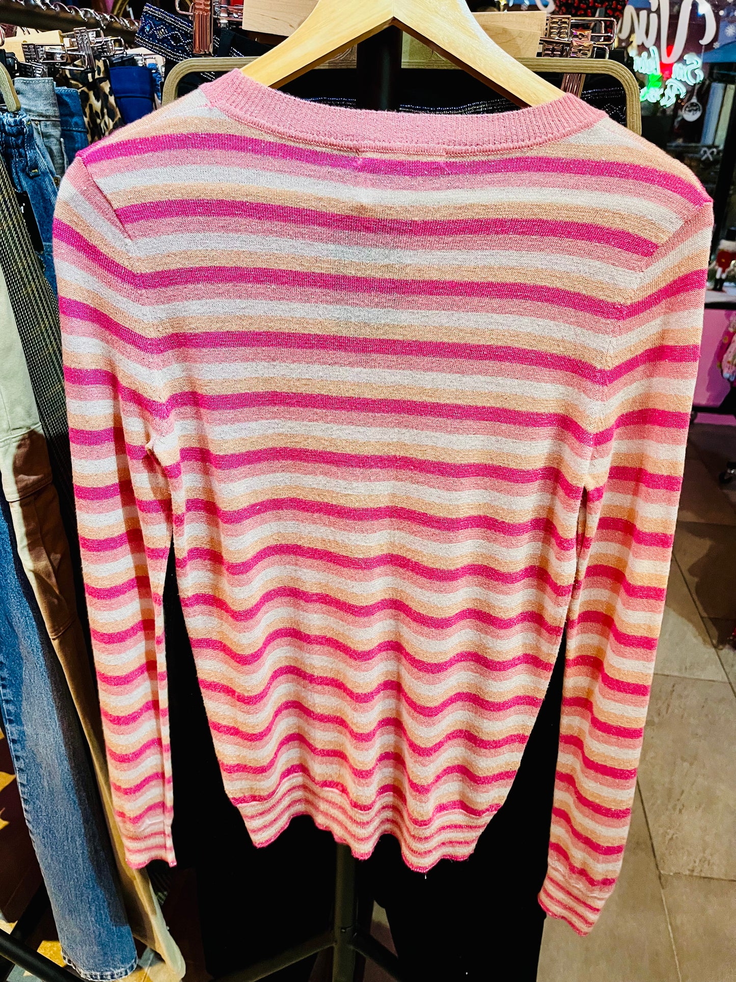 Oliver Bonas Pink Sparkly Striped Jumper