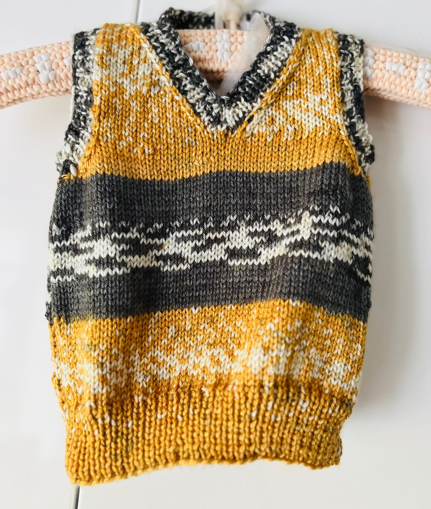 Mustard and Grey Mini Me Hand Knitted Vest